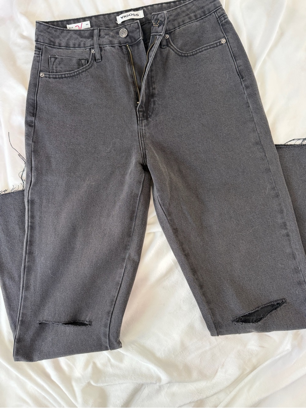 Vigoss Wide-Leg High-Rise Distressed Gray Jeans